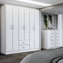 Ver imagem 1 de Guarda-roupa Casal Emily 6 Portas 2 Gavetas com Cômoda 1 Porta 5 Gavetas Branco - Panorama Móveis