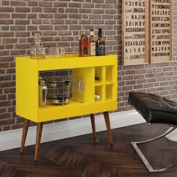 Aparador Bar com Mini Adega Coffee Break - Amarelo Brilho - 1