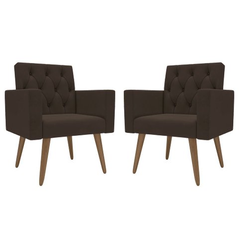 Kit 2 Poltronas para Sala Escritório Recepção Sala de Espera Thais Suede Marrom