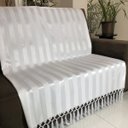 Ver imagem 1 de Manta Para Sofá em Tecido Jacquard Listrado Branco 190x140cm