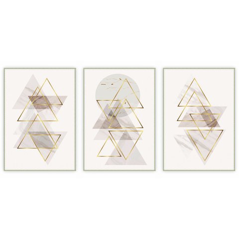 kit com 3 Quadros Decorativos Abstratos com Moldura e Vidro para Sala Quarto Escritório e Clínica 72