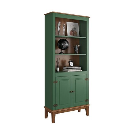 Estante de Madeira Maciça 2 Portas - Cor: Verde/amêndoa