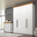 Ver imagem 1 de Conjunto Cômoda e Roupeiro England em MDF 4 Gavetas 4 Portas Branco/Freijó
