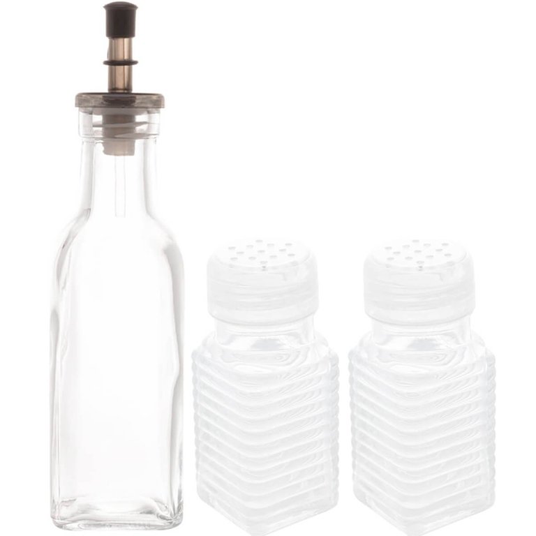 Kit Porta Temperos de Vidro Garrafa para Azeite Saleiro e Pimenteiro Lyor Potes para Condimentos Kit Porta Temperos de Vidro Garrafa para Azeite Saleiro e Pimenteiro Lyor Potes para Condimentos