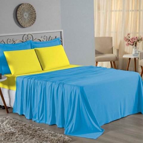 Jogo de Cama Casal Nobre 4 Peças Lençol com Elástico de 30cm de Altura Malha 100% Algodão -