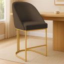 Ver imagem 2 de Banqueta Alta Bela Suede Marrom Base Metálica Industrial Dourado - Pallazio