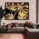Ver imagem 1 de Quadro Decorativo Caixa Floral Folhagem Dourada Tacolado Moldura Caixa Alta 4,5cm Preta sem Vidro 40
