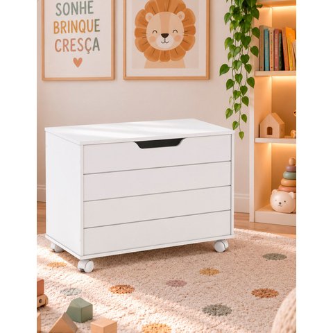 Baú Modulo Guarda Brinquedo Caixa Infantil C Rodízios Ariel Cor:Branco