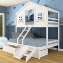 Ver imagem 1 de Beliche Casal/ Solteiro Casinha Dos Sonhos com 02 Gavetas Kit Escada/ Escorregador Madeira Maciça