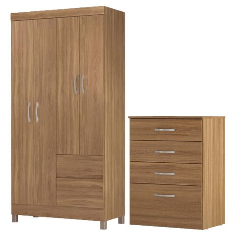 Kit Guarda Roupa Solteiro 4 Portas Lótus Cômoda Astral - Amêndola Touch