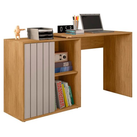 Mesa para Escritório Home Office 1 Porta Ripada Tech Mel/cacao - Caemmun