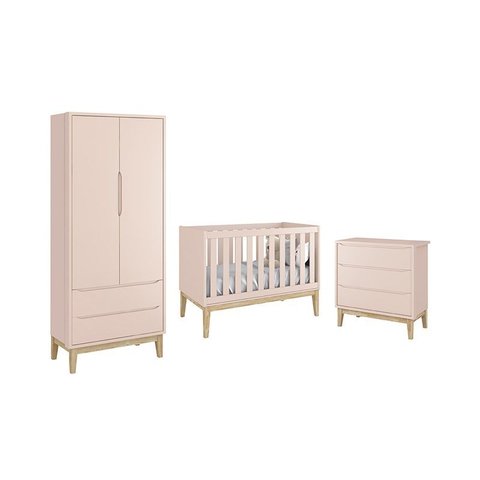 Dormitório Classic 2 Portas Rosa com Pés Madeira Natural - Reller Móveis