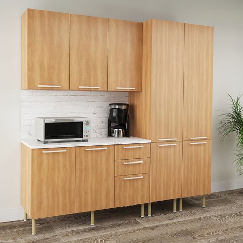 Cozinha Compacta Jasmine 9 Portas e 3 Gavetas com Divisor de Talheres Freijó/mármore Branco - Tecnom