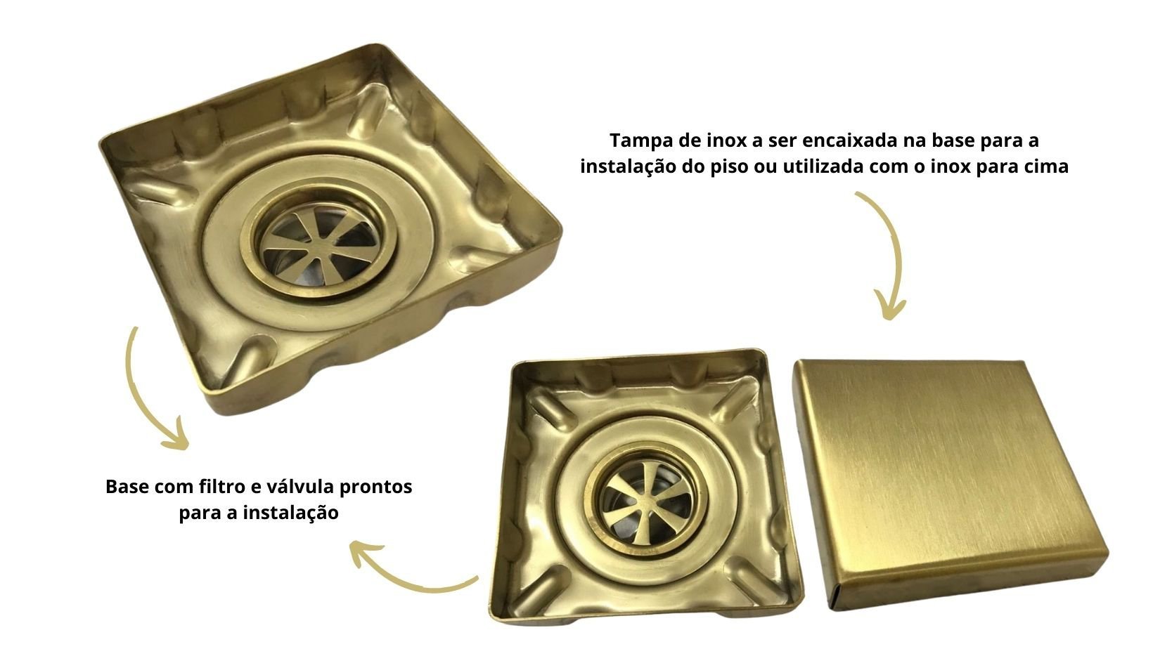 Ralo Dourado Tampa Oculta 10x10 By Fineza - 2