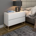 Ver imagem 1 de Mesa de Cabeceira para Quarto de Casal Eros 60cm 2 Gavetas Modernas Pé Estilo Industrial Dourado