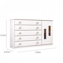 Cômoda de Bebê 5 Gavetas 1 Porta Evolution Tcil Móveis - 3