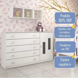 Cômoda de Bebê 5 Gavetas 1 Porta Evolution Tcil Móveis - 4