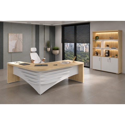 Conjunto Escritório Artany: Mesa e Estante c/ LED