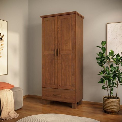 Guarda-roupa 2 Portas 1 Gaveta Bronze 100% Madeira Maciça
