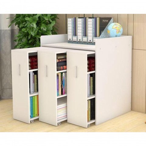 Estante Mesa 3 Gavetas 3 Prateleiras Moderno MDF Branco Woodcore