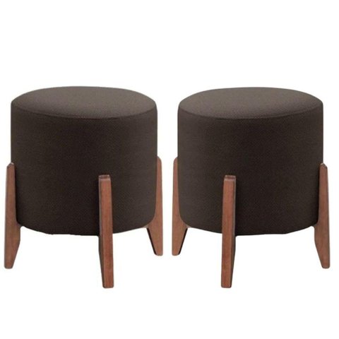 Kit 2 Puff Decorativo Redondo Luxo Dubai Veludo Marrom