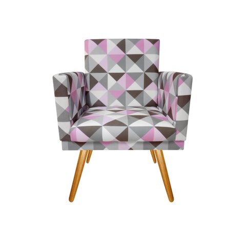 Poltrona Decorativa Nina Suede Triângulo Rosa Pés Madeira Ms Decor