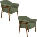 Ver imagem 1 de Kit 02 Poltronas Luna Base Madeira Poliéster Bouclé Verde - Nexta Casa