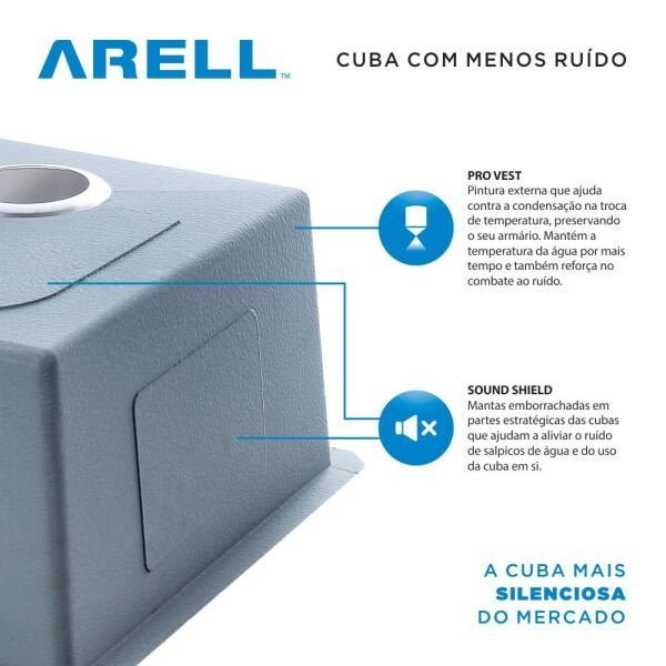 Cuba de cozinha de aço inox 1mm escovado F201 58x45x18,5cm - 4