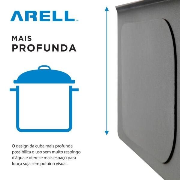 Cuba de cozinha de aço inox 1mm escovado F201 58x45x18,5cm - 3