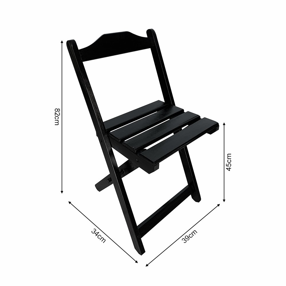 Conjunto de Mesa Dobrável 70x70 com 2 Cadeiras de Madeira Maciça Preto - 5
