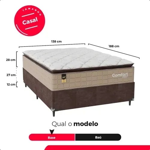 Ver imagem 4 de Cama Box Casal + Colchão Comfort Class Pillow Top 138x188 Bege/suede Marrom