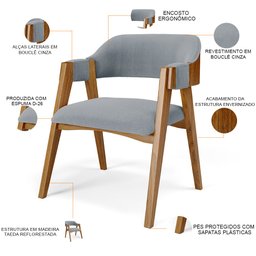 Cadeira para Sala de Jantar e Estar Living Estofada Suran L02 Bouclê Cinza - Lyam Lyam Decor - 4 Cadeira para Sala de Jantar e Estar Living Estofada Suran L02 Bouclê Cinza - Lyam Lyam Decor - 4