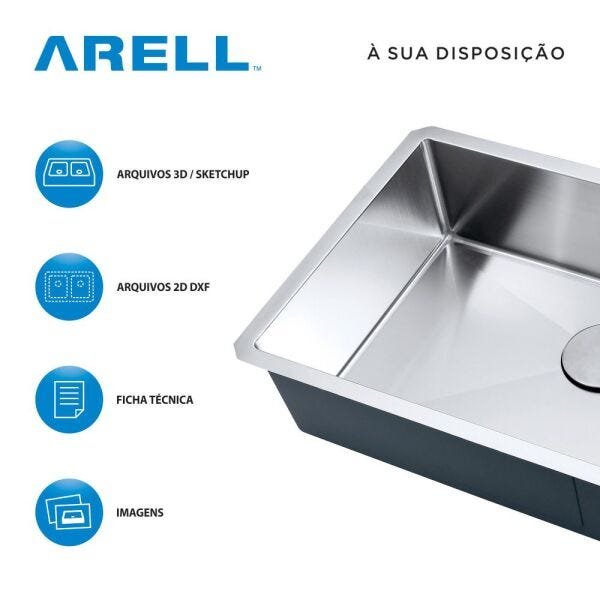 Cuba tanque de aço inox 1mm alto brilho C100 55x45x22,5cm - 2