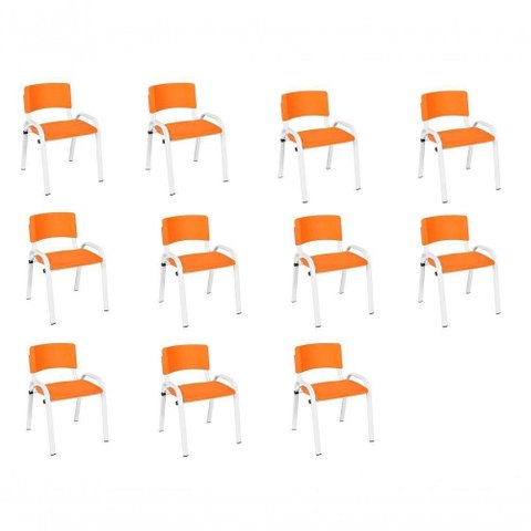 Kit 11 Cadeira Iso Infantil Creche, Base Branco Laranja