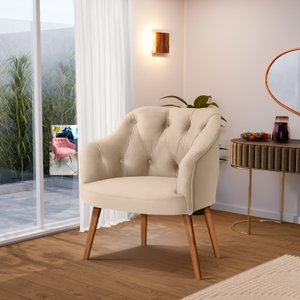 Poltrona Decorativa Luxo Beatriz Veludo Detalhe em Capitonê e Pés em Madeira - Lv:bege