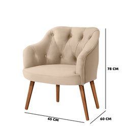Poltrona Decorativa Luxo Beatriz Veludo Detalhe em Capitonê e Pés em Madeira - Lv:bege - 3