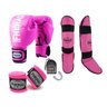 Kit Muay Thai Fheras Luva Caneleira Band. Bucal 14oz Rosa - 1
