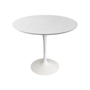 Mesa de Jantar Saarinen Tulipa Redonda - 80 Cm - Laca Acetinada Branca com Vidro