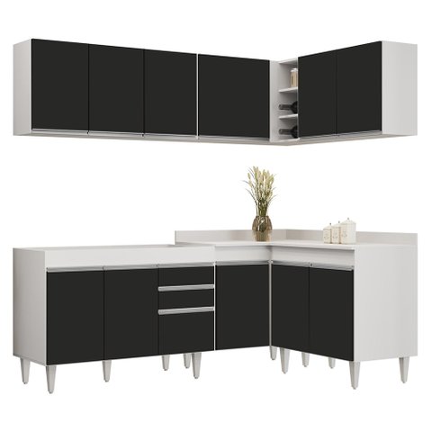Armário de Cozinha Modulado de Canto 6 Peças Cp28 Balcão sem Tampo Branco/preto - Lumil Lumil Móveis