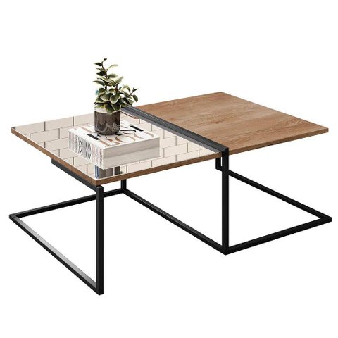 Mesa de Centro Industrial com Espelho Aurora - Ssx Multicoisas