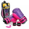 Kit Luva Boxe Muay Thai First Rosa Bandagem Bucal Pretorian 10OZ - 1