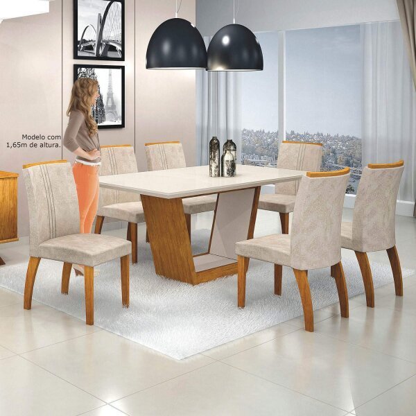 Conjunto Sala de Jantar Mesa Tampo MDF/Vidro 6 Cadeiras Alemanha Leifer Flex Color - 5