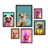 Kit 6 Quadros Bichos Fashion de Óculos - com Vidro:moldura Branca - 1