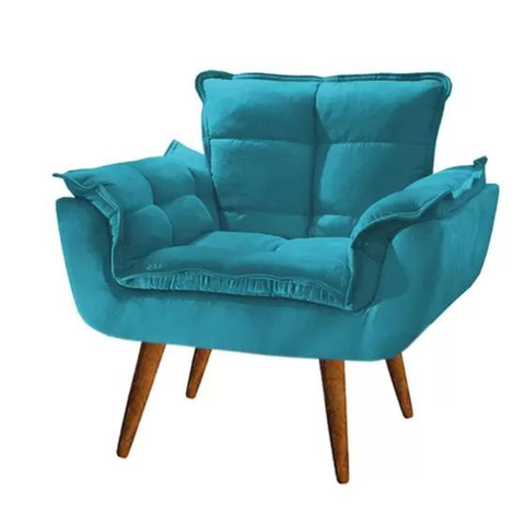 Poltrona Opala Azul Tiffany Suede Decorativa para Sala Escritório Biselos-decor