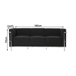 Kit 1 Sofá de 3 Lugares e 1 Sofá de 2 Lugares Le Corbusier Couro Ecológico Preto - 4