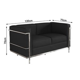 Kit 1 Sofá de 3 Lugares e 1 Sofá de 2 Lugares Le Corbusier Couro Ecológico Preto - 5