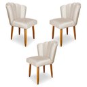 Ver imagem 1 de Kit 3 Cadeiras de Jantar Pétala Estofada Pés Palito Veludo Bege - Montanaris Decor