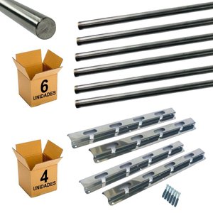 Kit Barras Churrasqueira 65cmx10mm 6un + Suportes 4un Inox