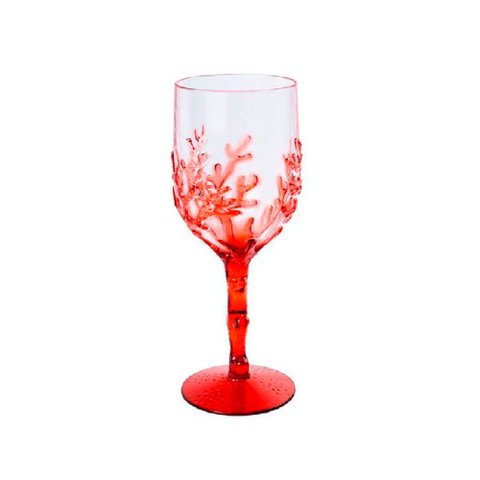 Jogo de 6 Taça Fundo do Mar Vermelho em Acrilico 450ml 23x9cm Mesa Posta e Serviço