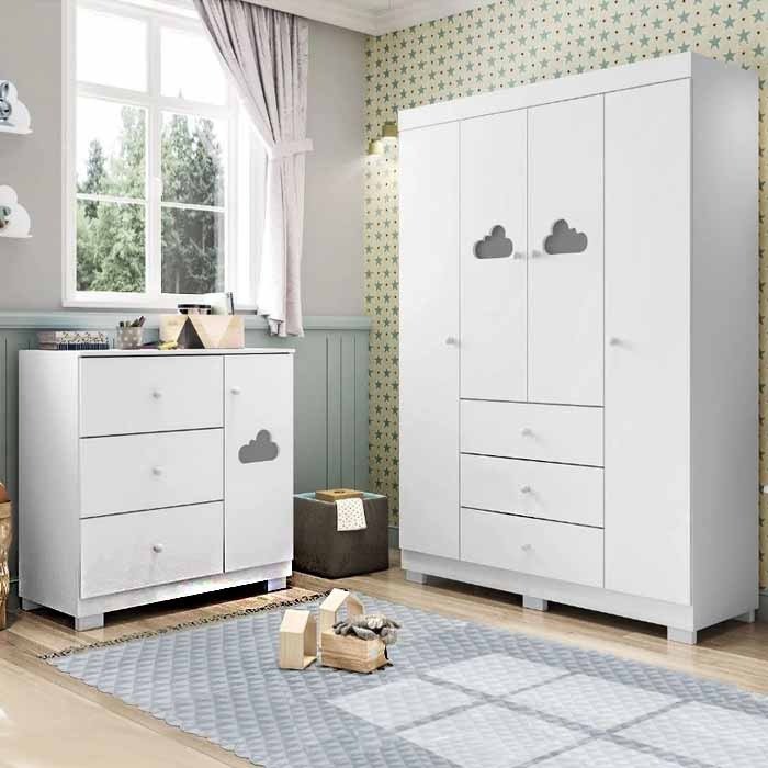 Jogo de Quarto Infantil Ane com Guarda-roupa e Cômoda Branco - Phoenix Baby